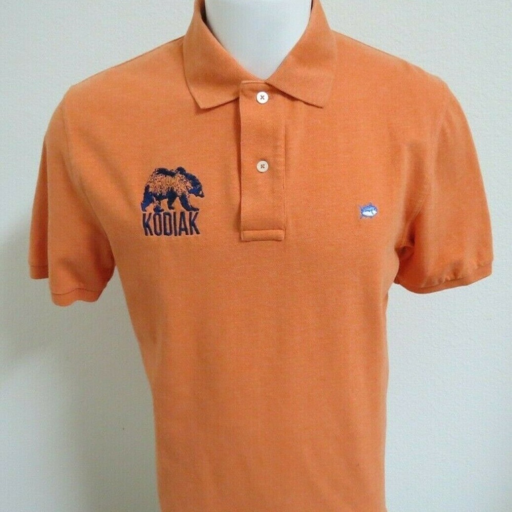 Southern Tide Orange Polo with Navy Kodiak and Logo